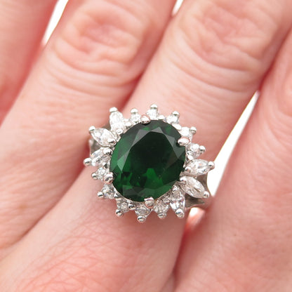 Jolie Gabor 925 Sterling Silver Green & White C Z Bohemian Ring Size 6.75