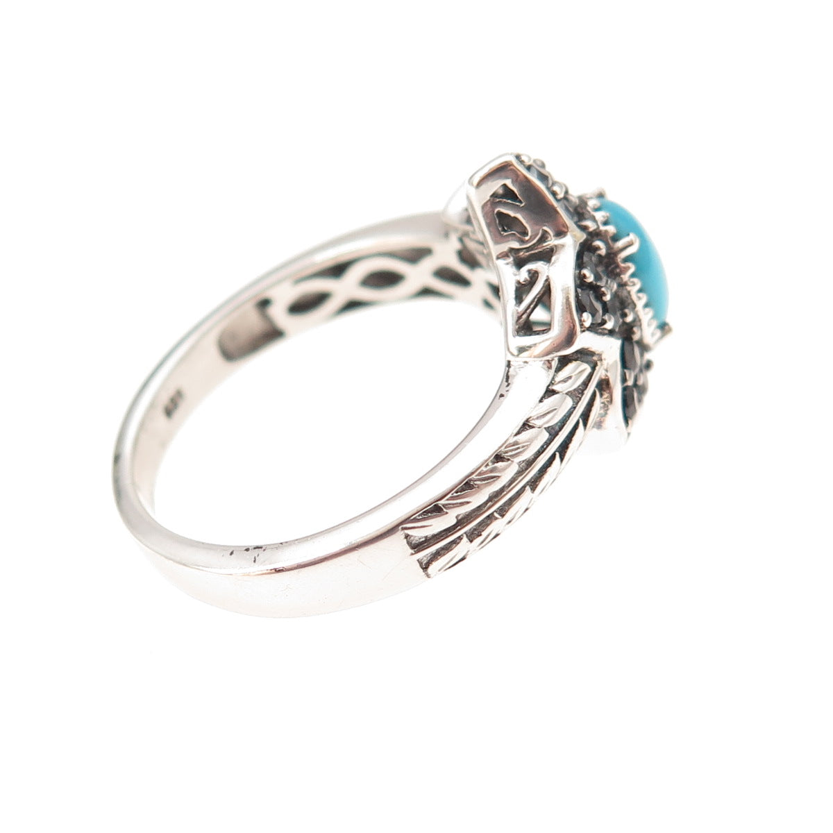 Chuck Clemency 925 Sterling Silver Real Turquoise & Spinel Floral Ring Size 8.25