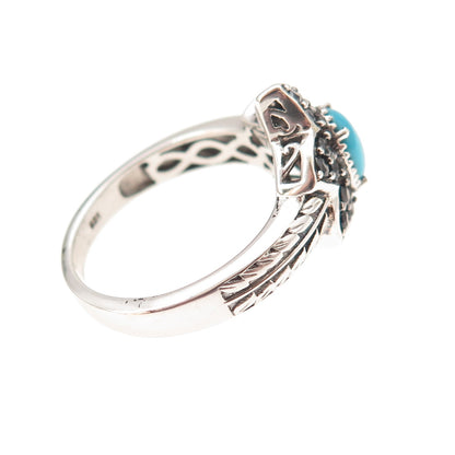 Chuck Clemency 925 Sterling Silver Real Turquoise & Spinel Floral Ring Size 8.25