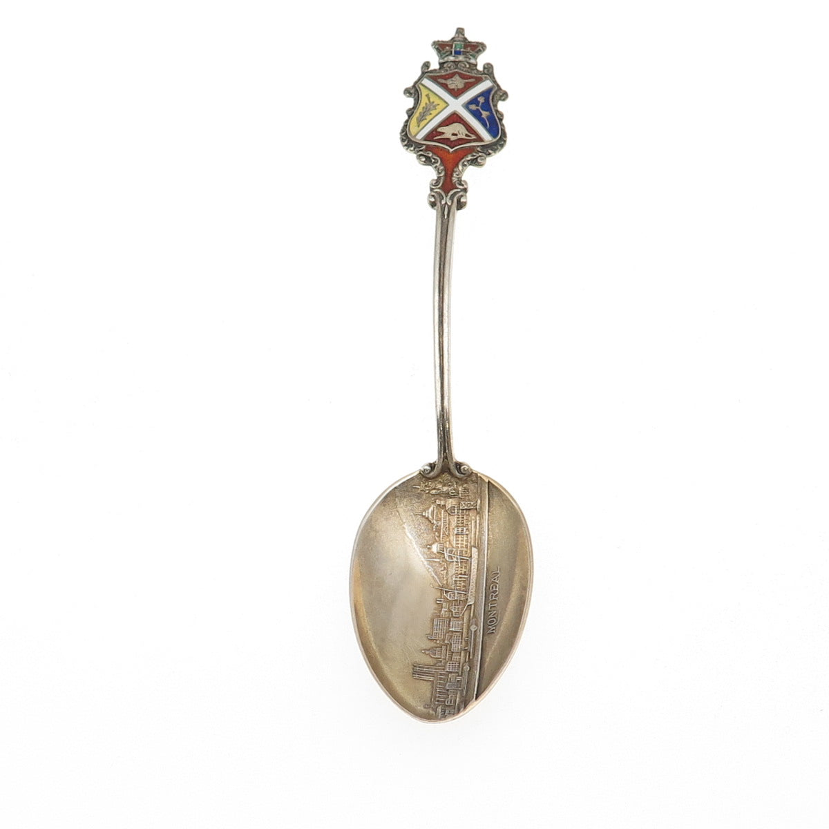 925 Sterling Silver Antique Art Deco Enamel Montreal Coat of Arms Coffee Spoon