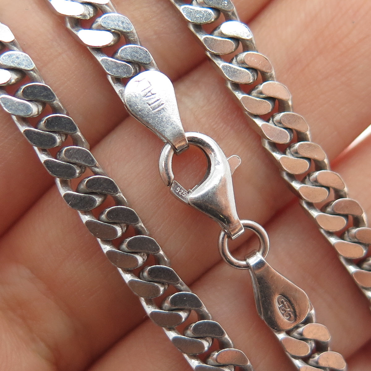 925 Sterling Silver Vintage Italy Cuban Chain Necklace 24"