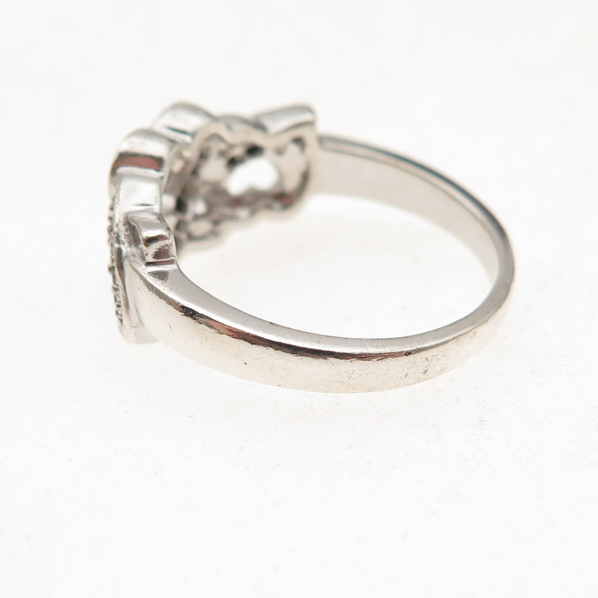 925 Sterling Silver Real Round-Cut Diamond Open Heart Ring Size 7