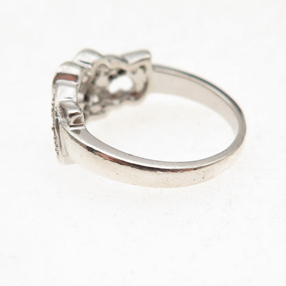 925 Sterling Silver Real Round-Cut Diamond Open Heart Ring Size 7