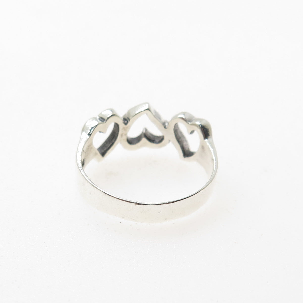 925 Sterling Silver Vintage Triple Heart Oxidized Ring Size 6.75