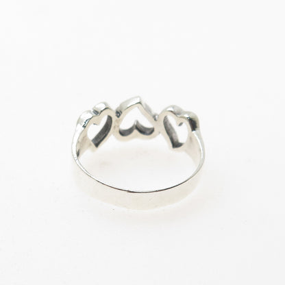 925 Sterling Silver Vintage Triple Heart Oxidized Ring Size 6.75