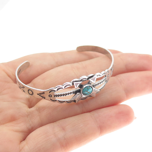 Old Pawn 925 Sterling Vintage Bisbee Turquoise Arrow Adjustable Bracelet 5.25"
