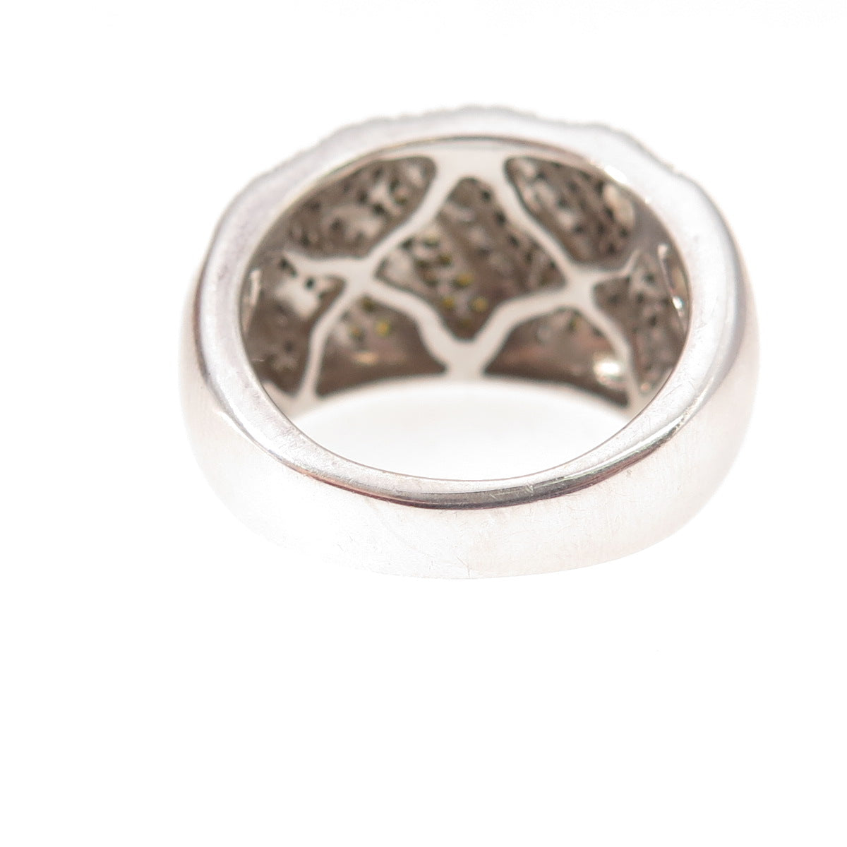 925 Sterling Silver Real Round-Cut Canary & White Diamond Ring Size 5