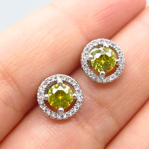 925 Sterling Silver White & Citrine-Tone C Z Round Stud Earrings