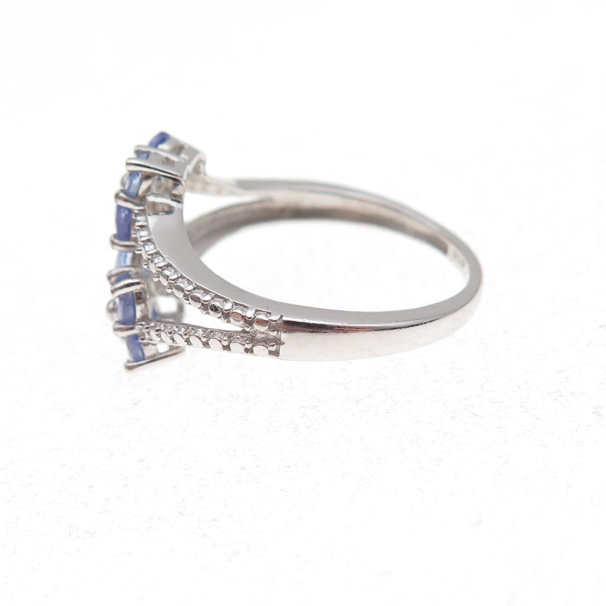 Chuck Clemency 925 Sterling Silver Real Round-Cut Tanzanite Floral Ring Size 7