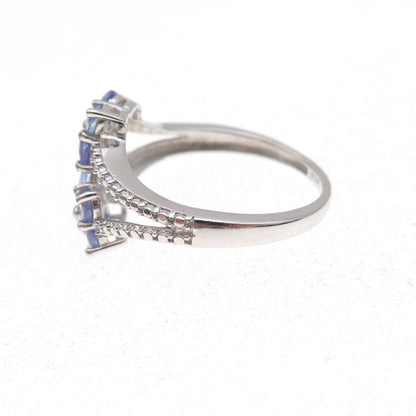 Chuck Clemency 925 Sterling Silver Real Round-Cut Tanzanite Floral Ring Size 7