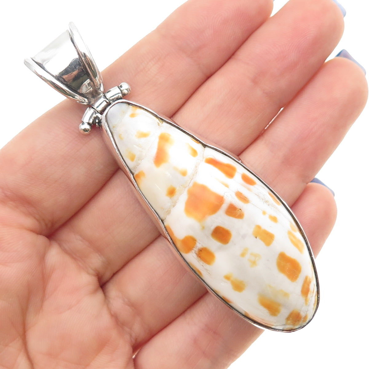 925 Sterling Silver Vintage Seashell Modernist Large Pendant