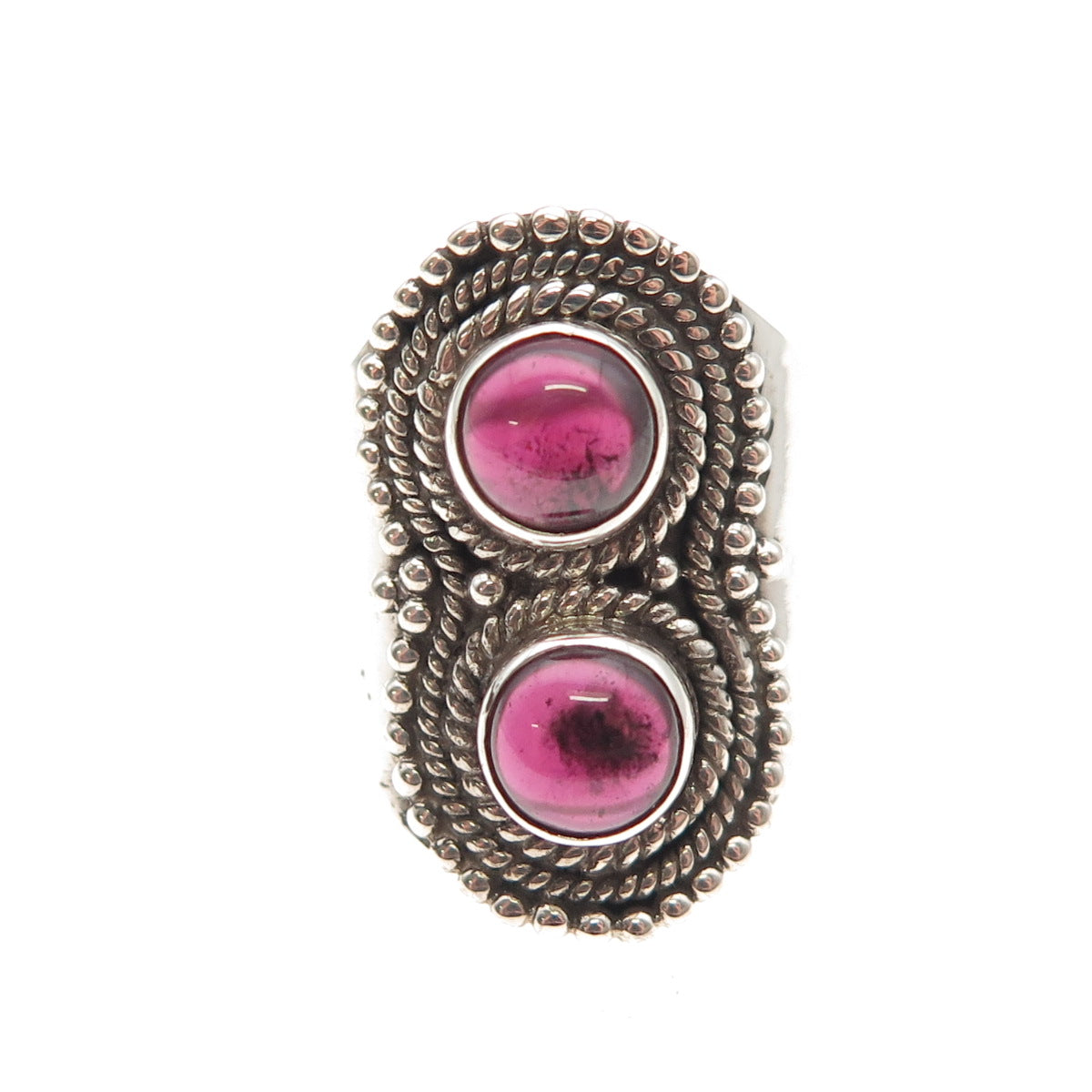 925 Sterling Silver Vintage Real Tourmaline Granulated Oxidized Ring Size 7.75