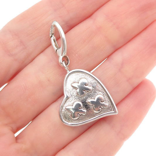 925 Sterling Vintage Fleur de Lis Royal Renaissance Heart Hollow Charm Pendant