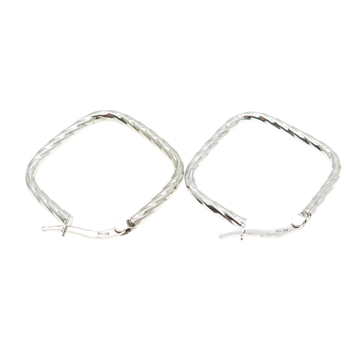 925 Sterling Silver Twisted Square Hoop Earrings