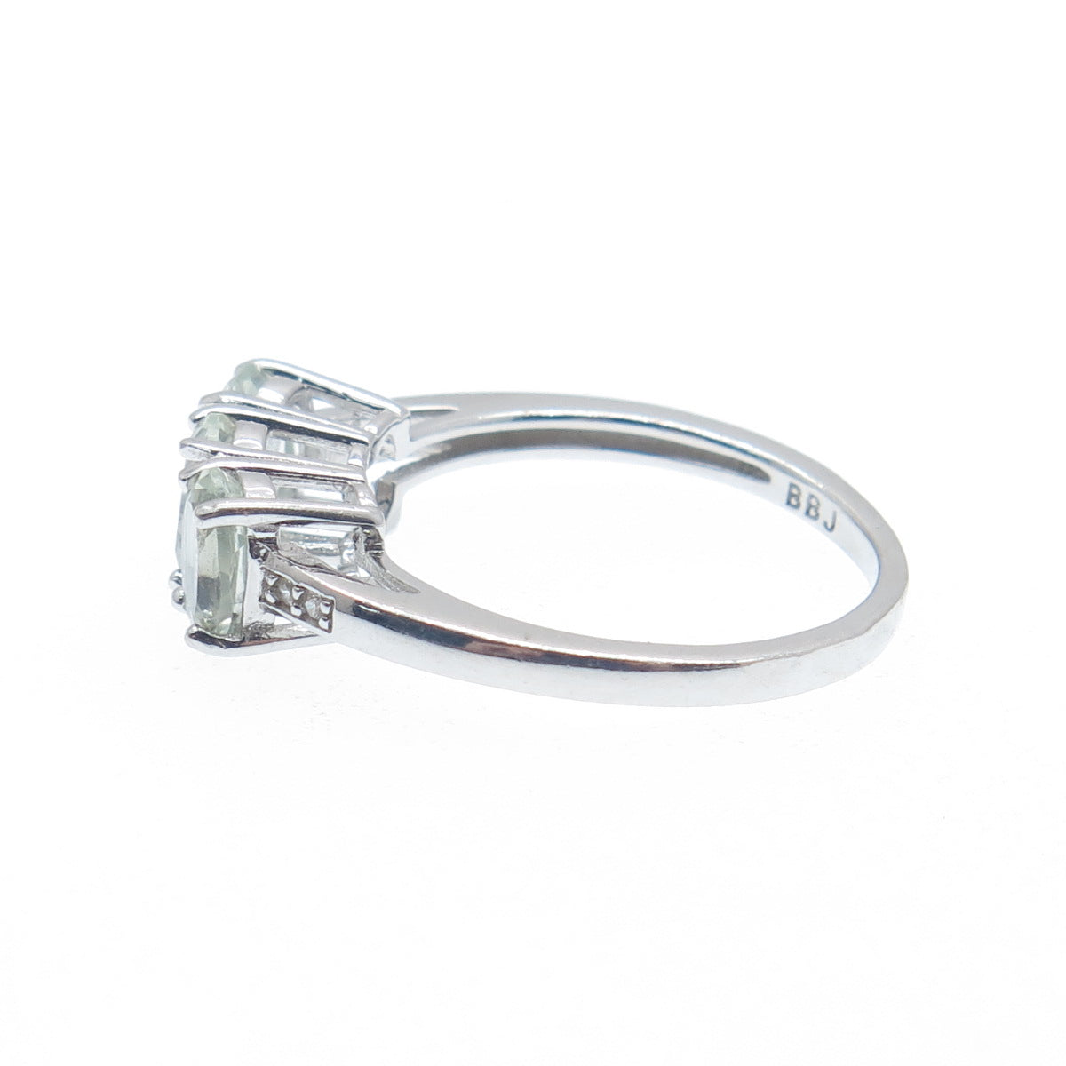 925 Sterling Silver Real Oval-Cut Green Amethyst & C Z Ring Size 6.25