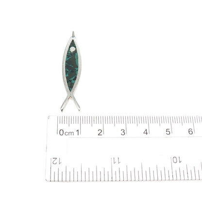 ORVELO 925 Sterling Silver Vintage Mexico Real Azurite Modernist Fish Pendant