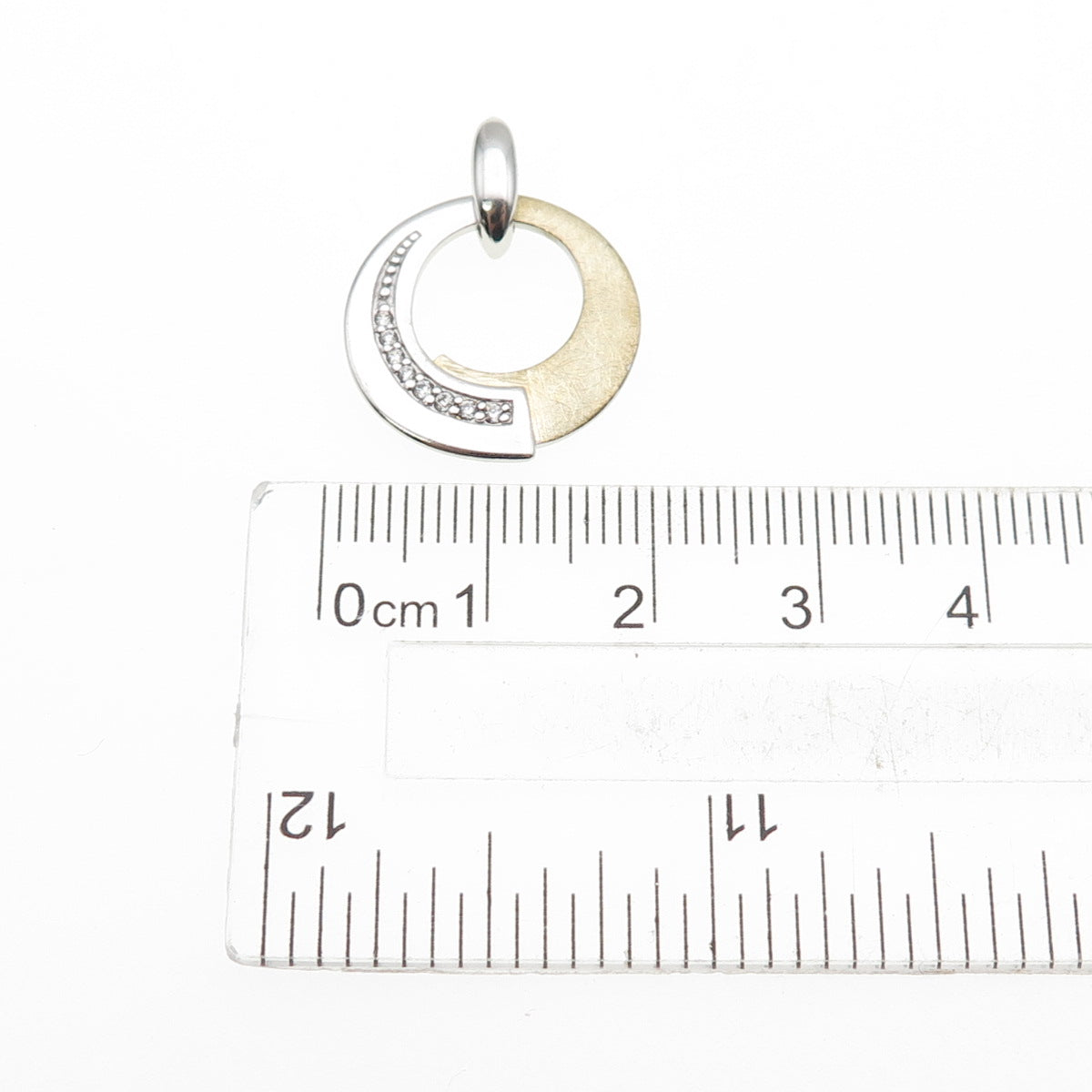 925 Sterling Silver 2-Tone Round-Cut C Z Modernist Charm Pendant