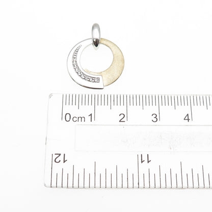 925 Sterling Silver 2-Tone Round-Cut C Z Modernist Charm Pendant
