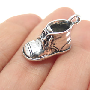 925 Sterling Silver Vintage It's a Boy Baby Shoe Oxidized Mini 3D Charm Pendant