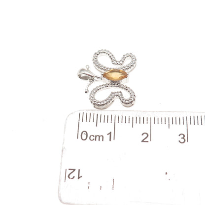925 Sterling Silver Real Diamond & Citrine Butterfly Mini Charm Pendant