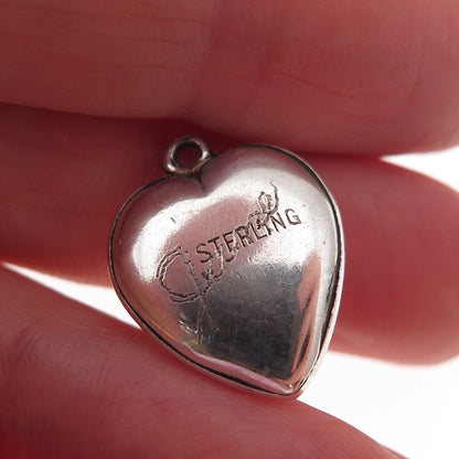 925 Sterling Silver Antique Art Deco I Adore You Chatelaine Heart Charm Pendant