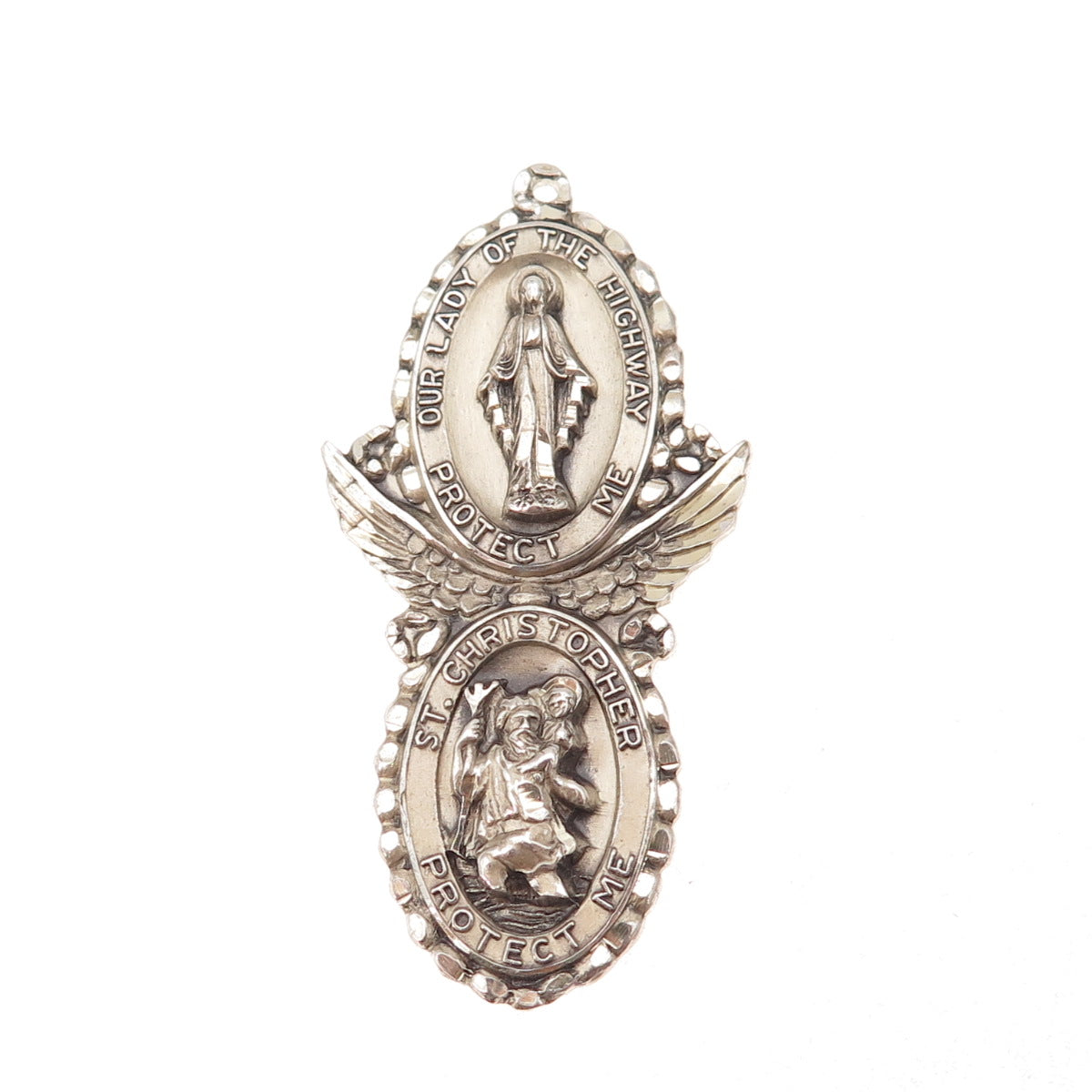 Creed 925 Sterling Silver Antique Art Deco St. Mary & St. Christopher Pendant