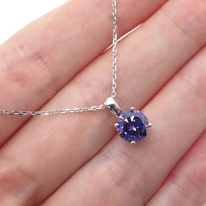 925 Sterling Silver Round-Cut Nano Amethyst Cable Chain Necklace 16-18"