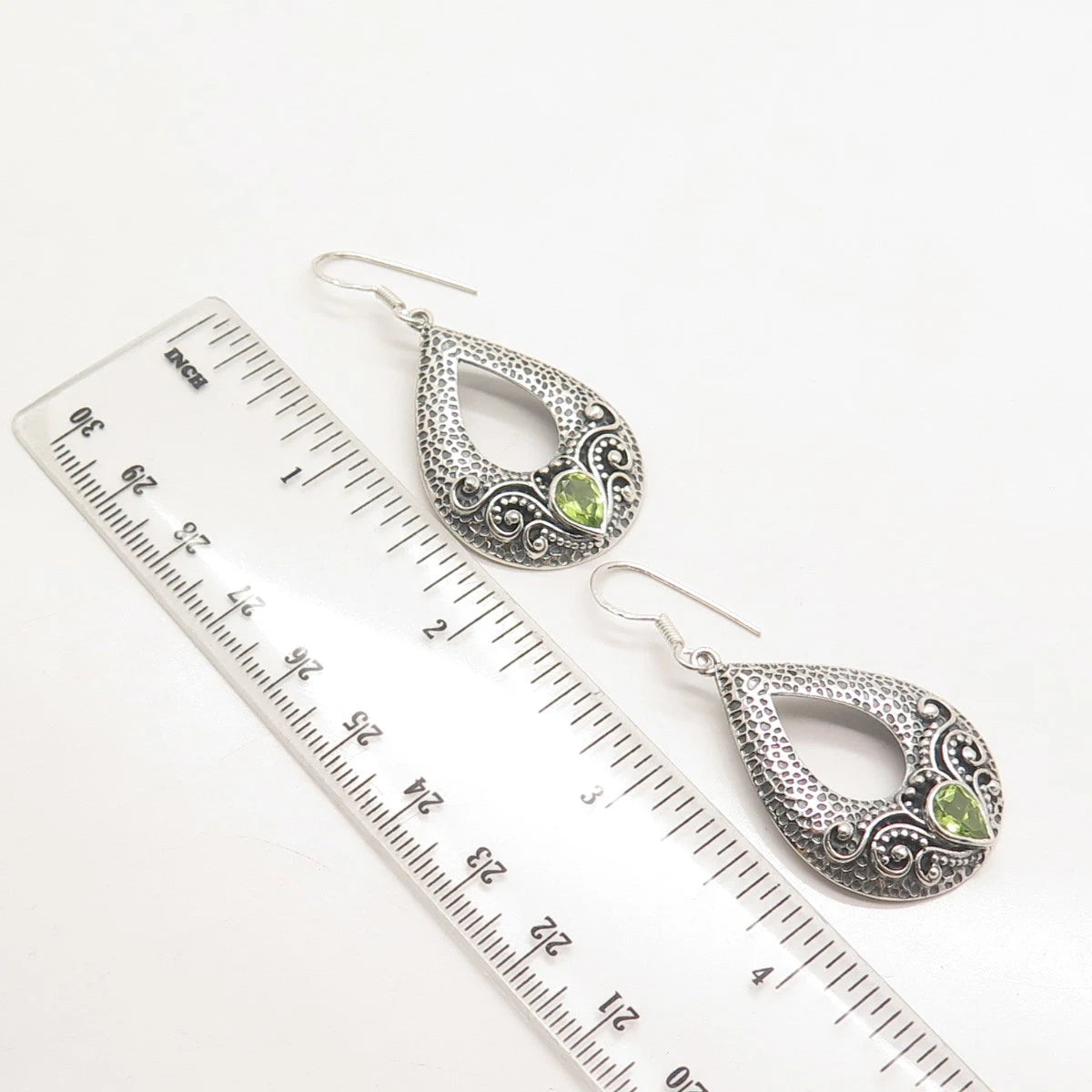 925 Sterling Silver Vintage Real Peridot Gemstone Dangling Hook Earrings