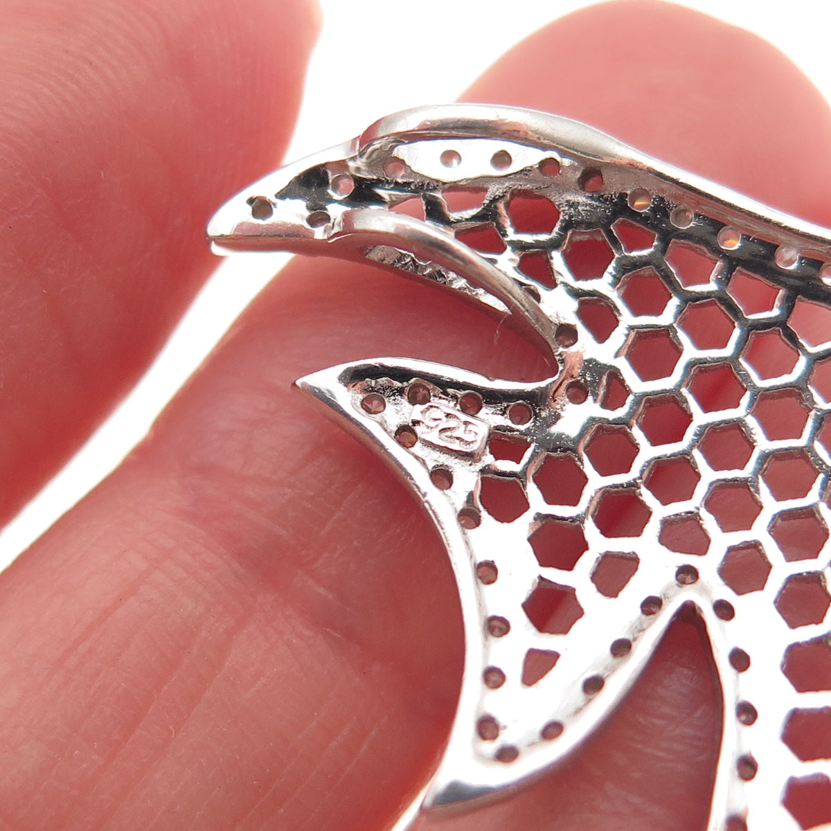 925 Sterling Silver Round-Cut C Z Angelfish Slide Charm Pendant