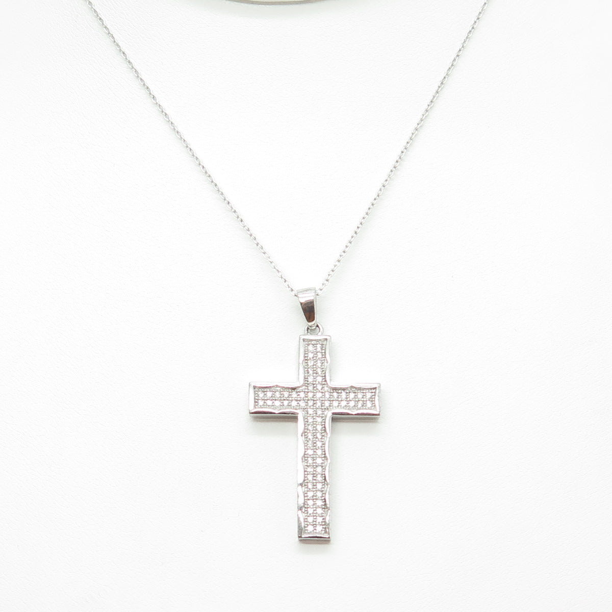 925 Sterling Silver Round-Cut C Z Sparkle Cross Cable Chain Necklace 17-19"