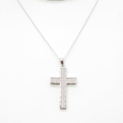 925 Sterling Silver Round-Cut C Z Sparkle Cross Cable Chain Necklace 17-19"