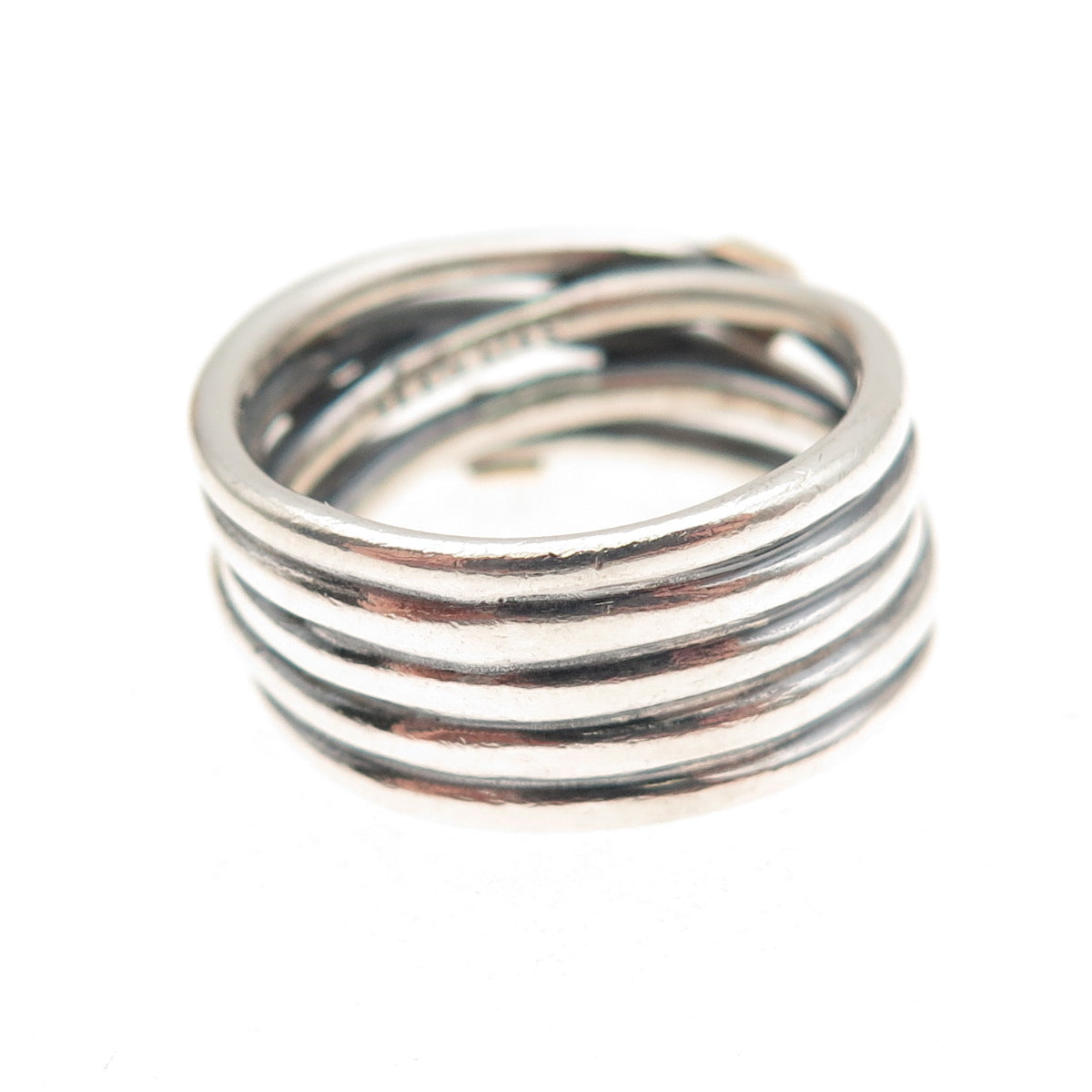 Pandora 925 Sterling Silver & Gold Accent Rope Crisscross Ring Size 7