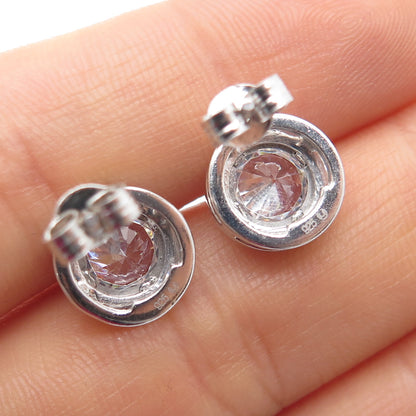 925 Sterling Silver Round-Cut C Z Stud Earrings