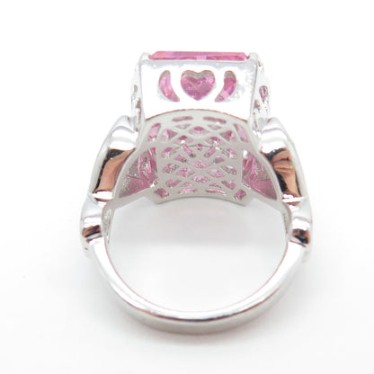 925 Sterling Silver Pink C Z Heart Ornate Statement Ring Size 7.25