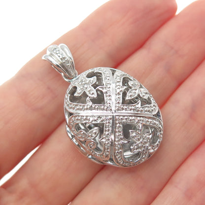 CHUCK CLEMENCY Sterling Silver Real Diamond Fleur de Lis Locket Charm Pendant
