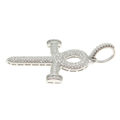 925 Sterling Silver Pave C Z Ankh Cross Pendant