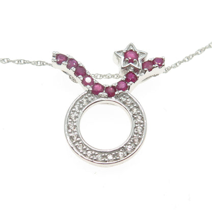 CHUCK CLEMENCY 925 Sterling Silver Real Topaz & Ruby Taurus Zodiac Necklace 20"