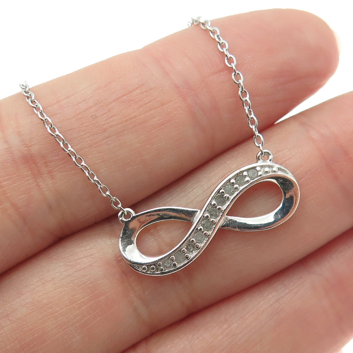 925 Sterling Silver Real Round-Cut Diamond Infinity Cable Chain Necklace 17"