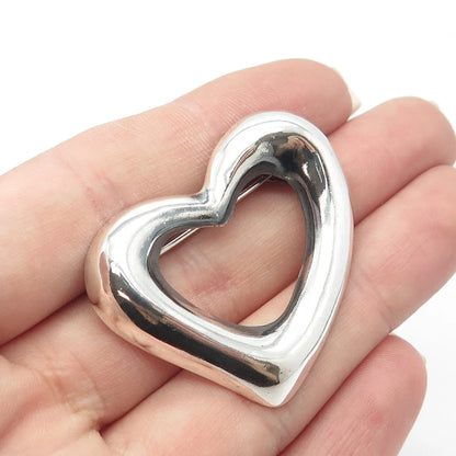 925 Sterling Silver Vintage Open Heart Pin Brooch
