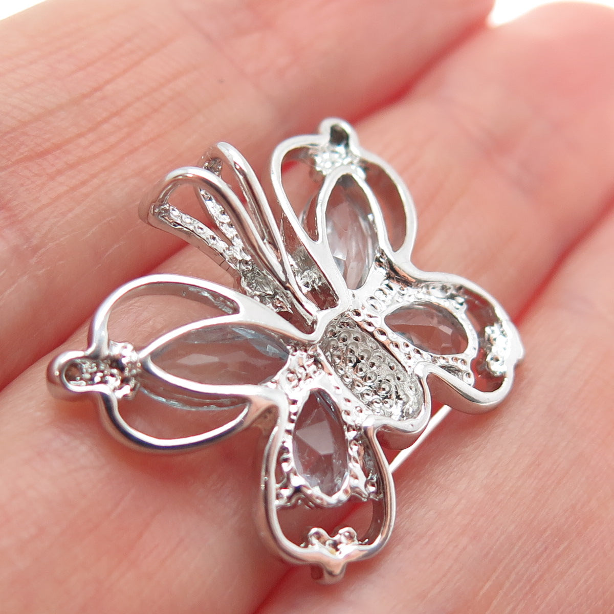 DBJ DEE BERKLE 925 Sterling Real Diamond Accent & Blue Topaz Butterfly Pendant