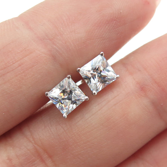 925 Sterling Silver Princess-Cut Shaped C Z Stud Earrings