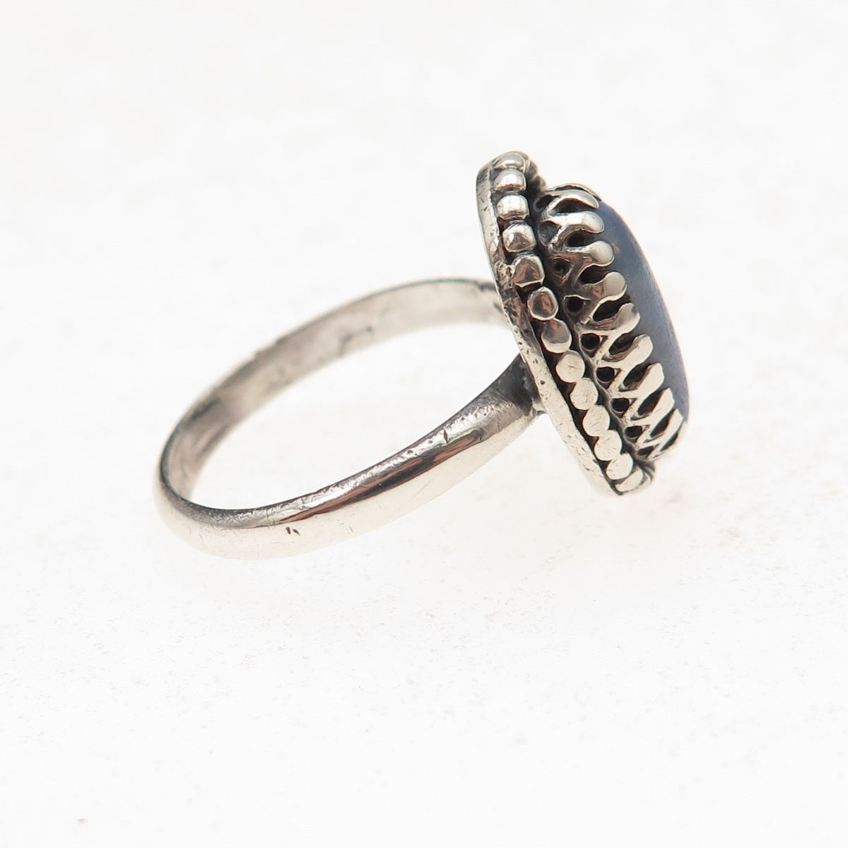 Old Pawn 925 Sterling Silver Vintage Southwestern Black Opal Ring Size 5.25