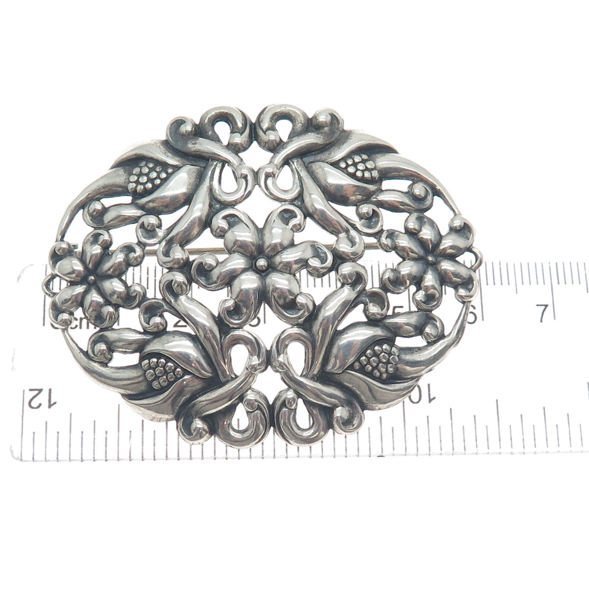 CFO DANECRAFT 925 Sterling Silver Antique Art Deco Flower Oxidized Pin Brooch