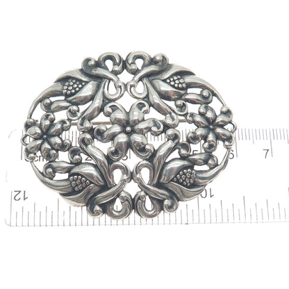 CFO DANECRAFT 925 Sterling Silver Antique Art Deco Flower Oxidized Pin Brooch