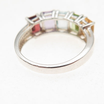 925 Sterling Silver Vintage Topaz Amethyst Citrine Peridot Garnet Ring Size 7.25