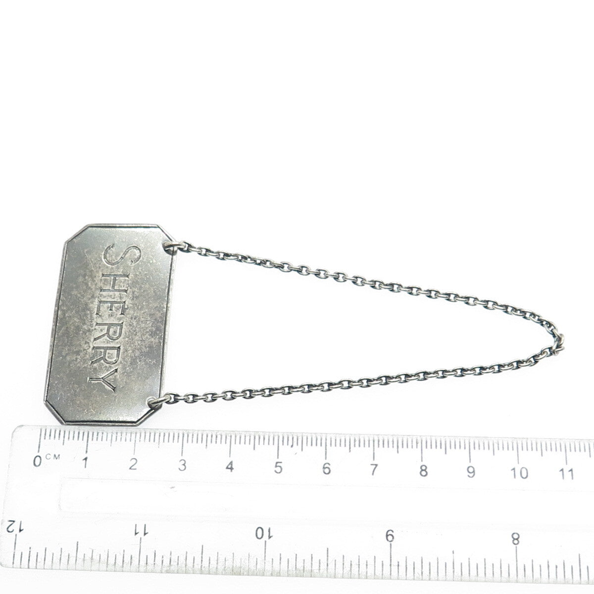 HUKIN & HEATH 925 Sterling Silver Antique Art Deco England "Sherry" Bottle Tag