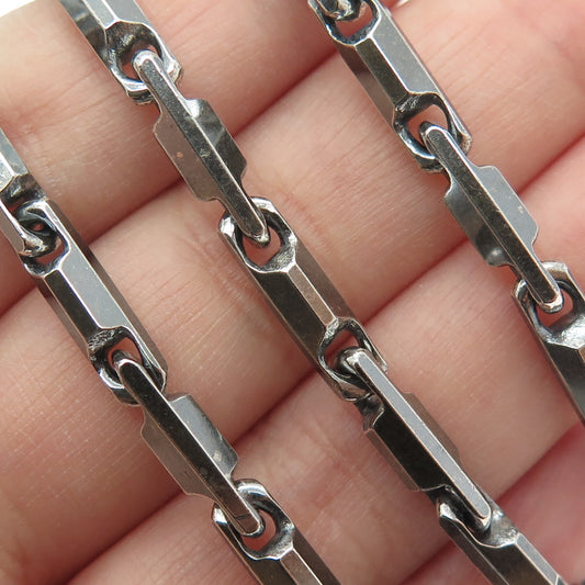 925 Sterling Silver Vintage Italy Oxidized Anchor Bar Chain Necklace 18"