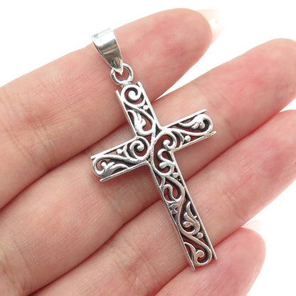 925 Sterling Silver Vintage Ornate Floral Cross Pendant