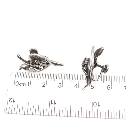 925 Sterling Silver Vintage Modernist Floral Oxidized Screw Back Earrings