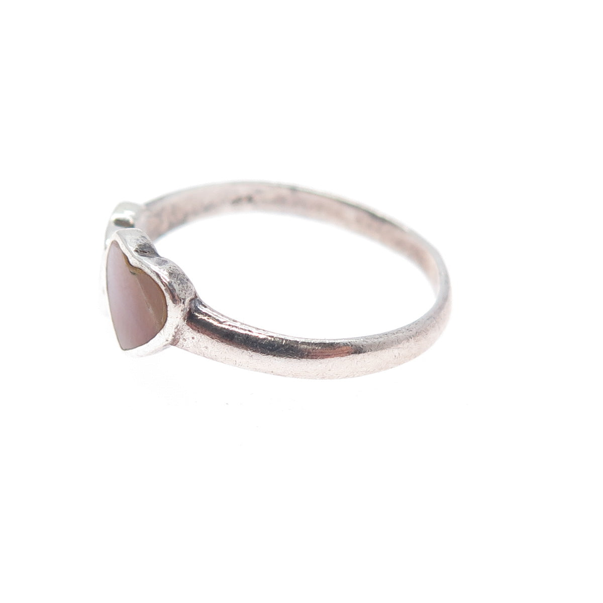 925 Sterling Silver Vintage Real MOP Couple Heart Ring Size 7.25